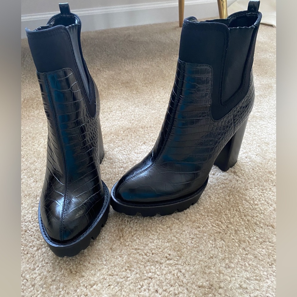 Charles David Black Croc Embossed Booties